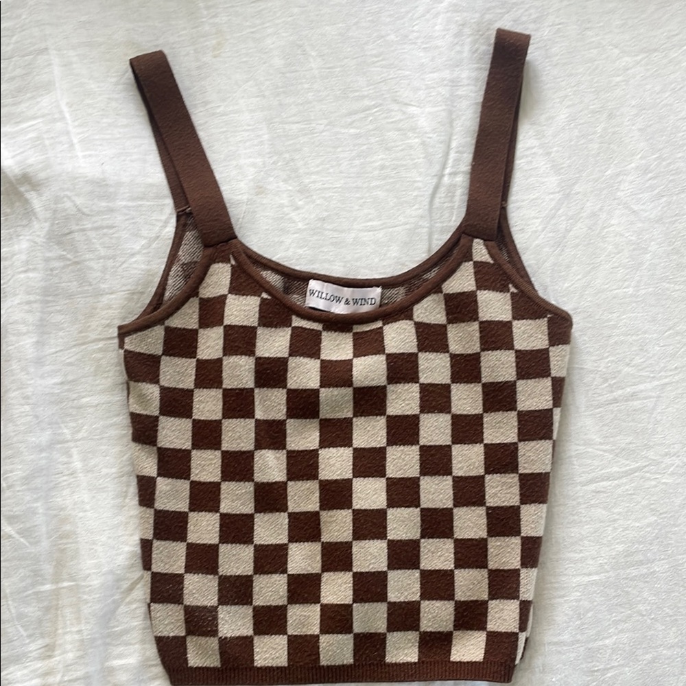 Brown Checkered Women's Top